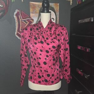 Michelle Stuart Pink and Black Polka Dot Blouse